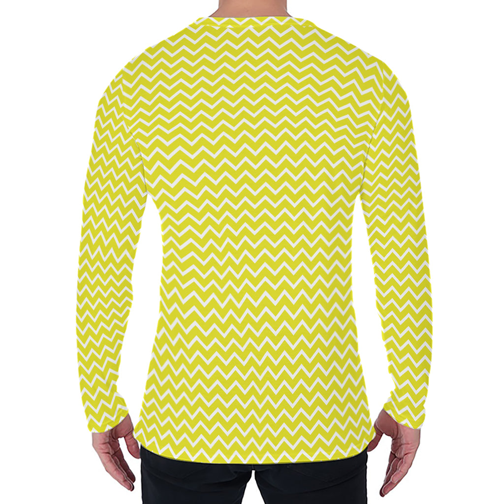 Yellow And White Zigzag Pattern Print Men's Long Sleeve T-Shirt