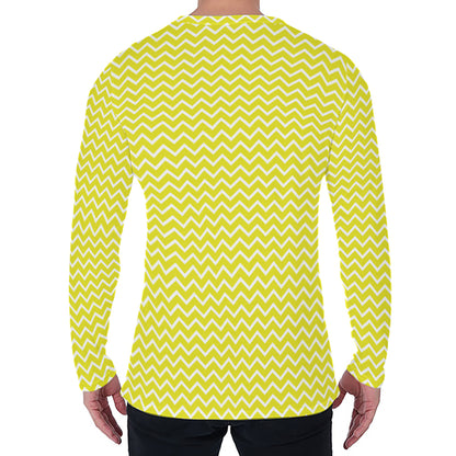 Yellow And White Zigzag Pattern Print Men's Long Sleeve T-Shirt
