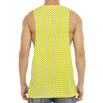 Yellow And White Zigzag Pattern Print Men's Muscle Tank Top