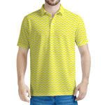 Yellow And White Zigzag Pattern Print Men's Polo Shirt