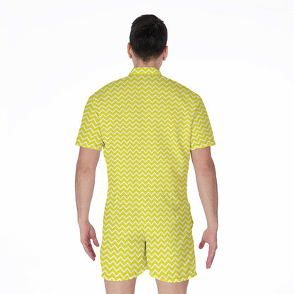 Yellow And White Zigzag Pattern Print Men's Rompers