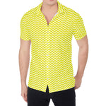 Yellow And White Zigzag Pattern Print Men's Shirt