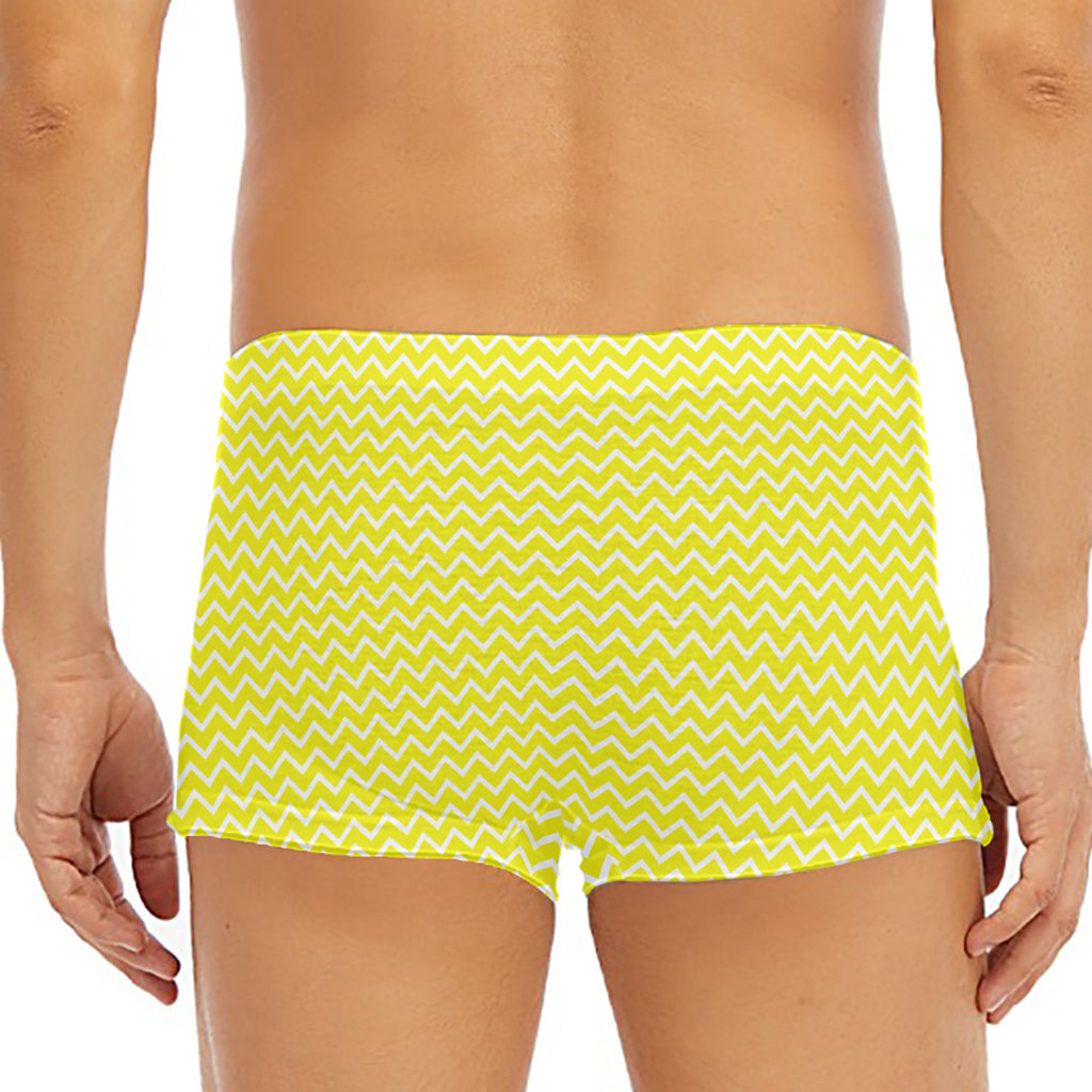 Yellow And White Zigzag Pattern Print Men's Short Boxer Briefs