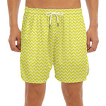 Yellow And White Zigzag Pattern Print Men's Split Running Shorts