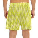 Yellow And White Zigzag Pattern Print Men's Split Running Shorts