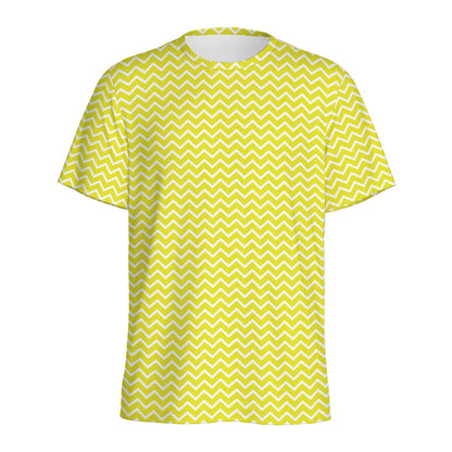 Yellow And White Zigzag Pattern Print Men's Sports T-Shirt