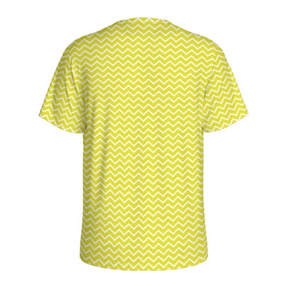 Yellow And White Zigzag Pattern Print Men's Sports T-Shirt