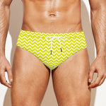 Yellow And White Zigzag Pattern Print Men's Swim Briefs