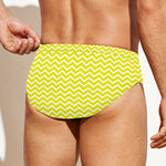 Yellow And White Zigzag Pattern Print Men's Swim Briefs