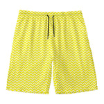 Yellow And White Zigzag Pattern Print Men's Swim Trunks