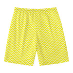 Yellow And White Zigzag Pattern Print Men's Swim Trunks