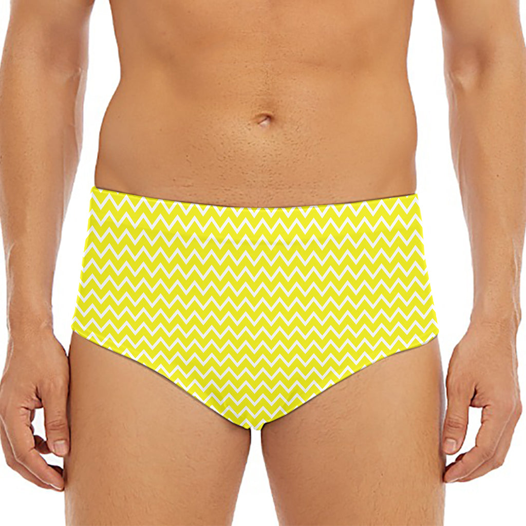 Yellow And White Zigzag Pattern Print Men's Triangle Swim Briefs