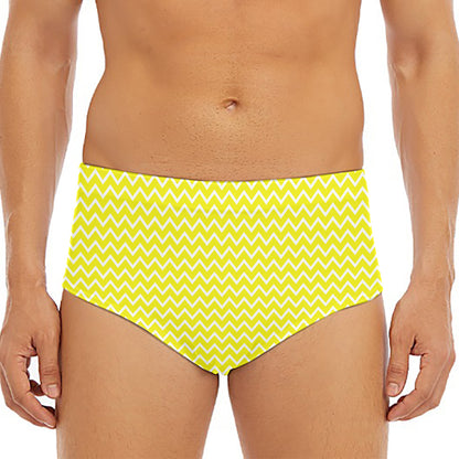 Yellow And White Zigzag Pattern Print Men's Triangle Swim Briefs