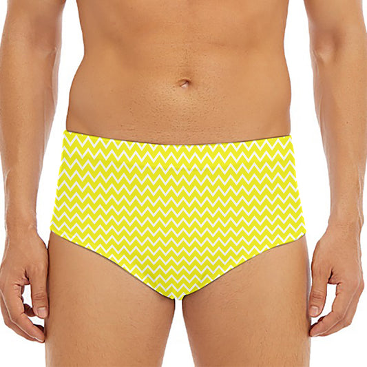 Yellow And White Zigzag Pattern Print Men's Triangle Swim Briefs