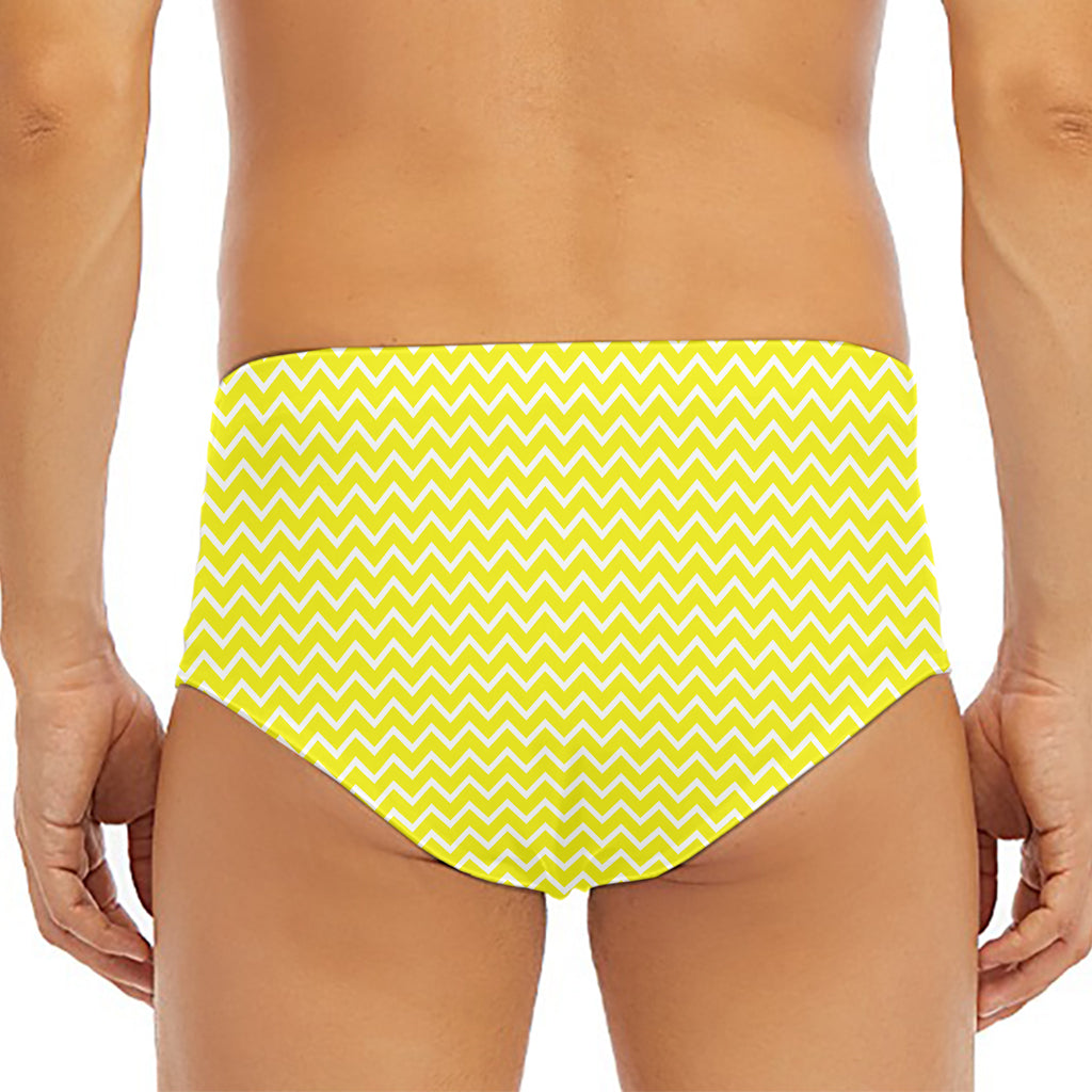 Yellow And White Zigzag Pattern Print Men's Triangle Swim Briefs