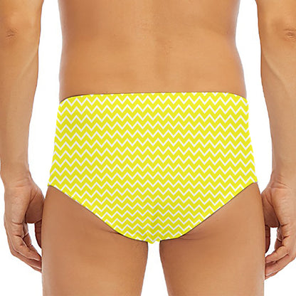 Yellow And White Zigzag Pattern Print Men's Triangle Swim Briefs