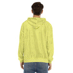 Yellow And White Zigzag Pattern Print Men's Velvet Pullover Hoodie