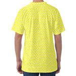 Yellow And White Zigzag Pattern Print Men's Velvet T-Shirt