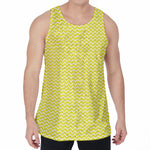 Yellow And White Zigzag Pattern Print Men's Velvet Tank Top