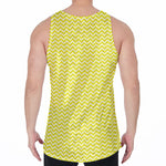 Yellow And White Zigzag Pattern Print Men's Velvet Tank Top