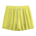 Yellow And White Zigzag Pattern Print Mesh Shorts