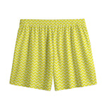 Yellow And White Zigzag Pattern Print Mesh Shorts