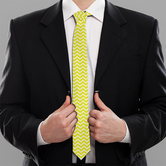 Yellow And White Zigzag Pattern Print Necktie