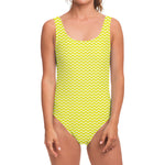 Yellow And White Zigzag Pattern Print One Piece Swimsuit