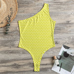 Yellow And White Zigzag Pattern Print One Shoulder Bodysuit