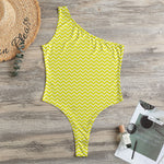Yellow And White Zigzag Pattern Print One Shoulder Bodysuit