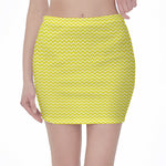 Yellow And White Zigzag Pattern Print Pencil Mini Skirt