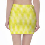 Yellow And White Zigzag Pattern Print Pencil Mini Skirt