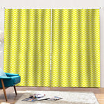 Yellow And White Zigzag Pattern Print Pencil Pleat Curtains