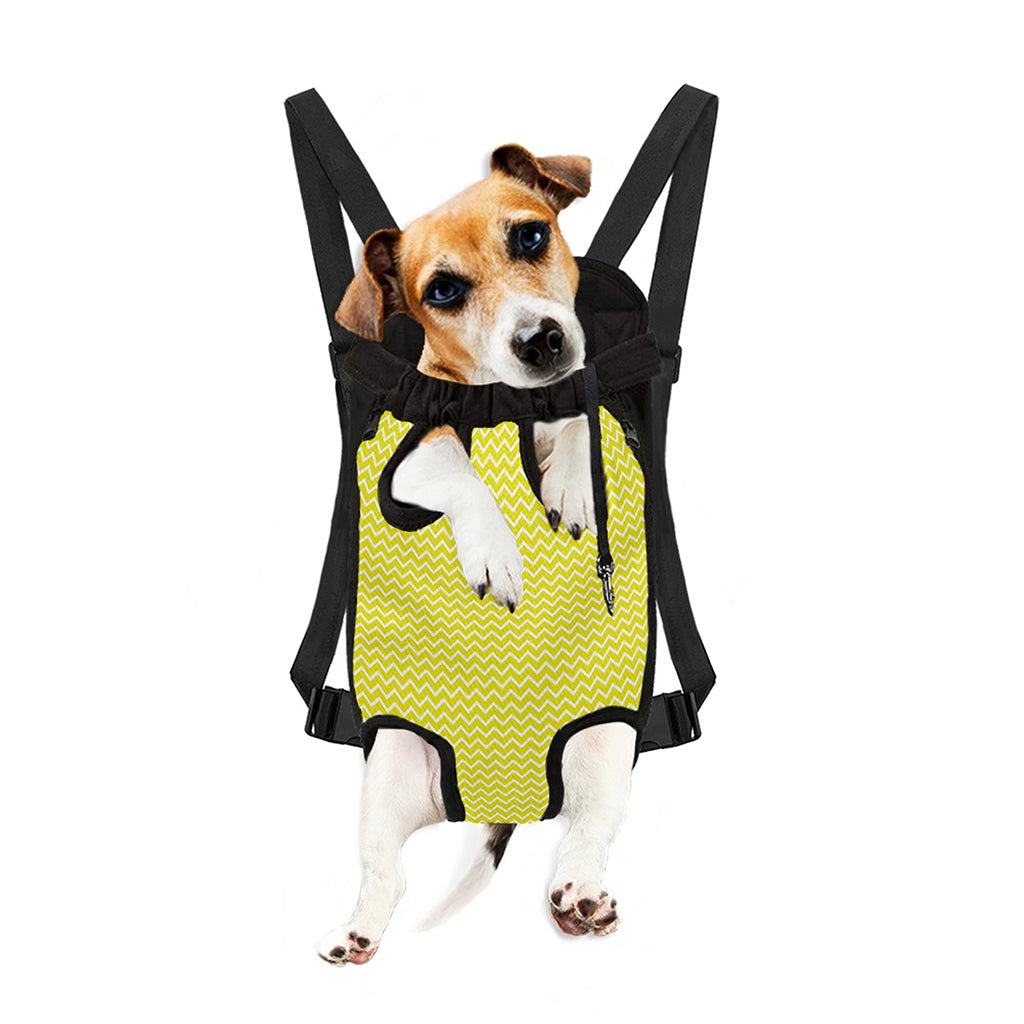 Yellow And White Zigzag Pattern Print Pet Carrier Backpack