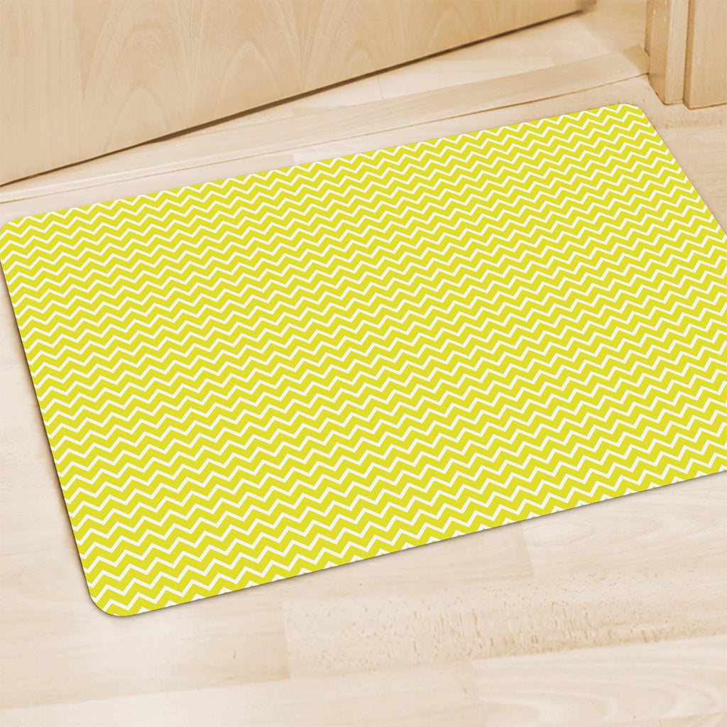Yellow And White Zigzag Pattern Print Polyester Doormat