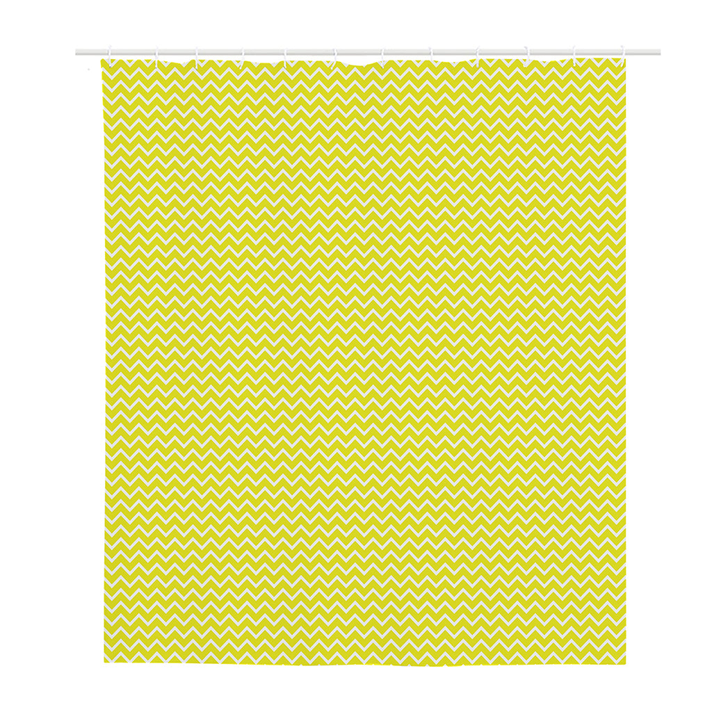 Yellow And White Zigzag Pattern Print Polyester Shower Curtain