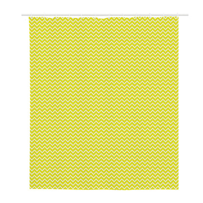Yellow And White Zigzag Pattern Print Polyester Shower Curtain