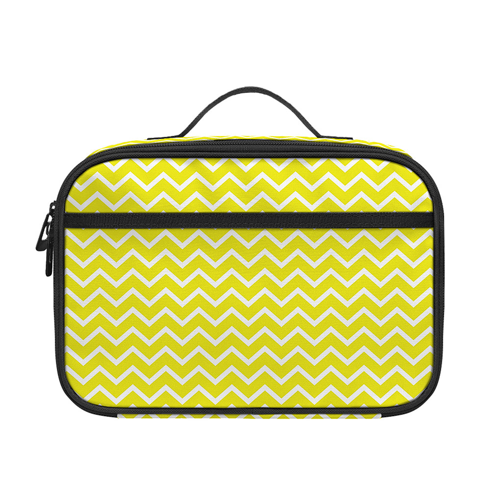 Yellow And White Zigzag Pattern Print Portable Lunch Bag