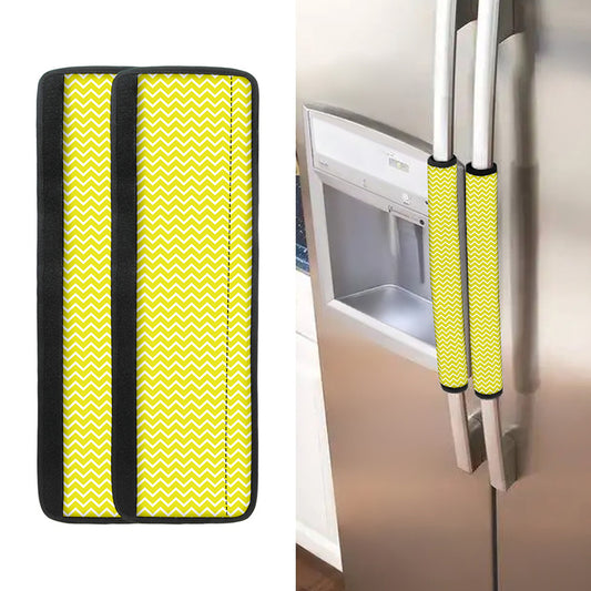 Yellow And White Zigzag Pattern Print Refrigerator Handle Covers