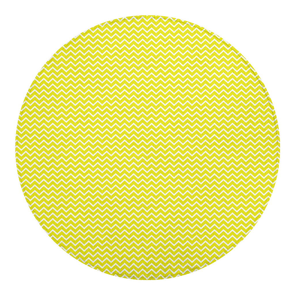 Yellow And White Zigzag Pattern Print Round Blanket