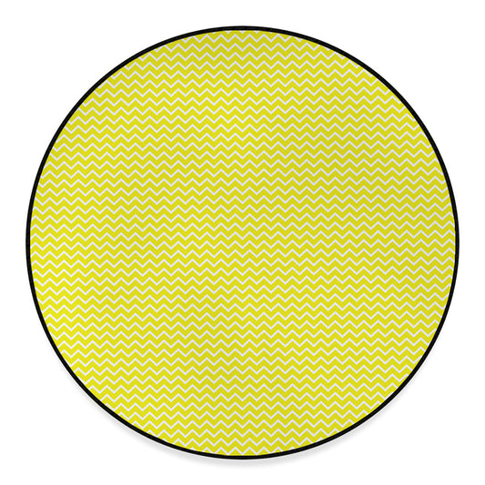 Yellow And White Zigzag Pattern Print Round Floor Mat