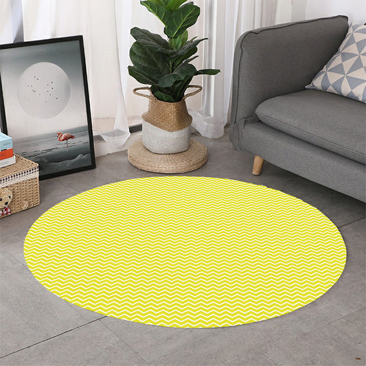 Yellow And White Zigzag Pattern Print Round Rug