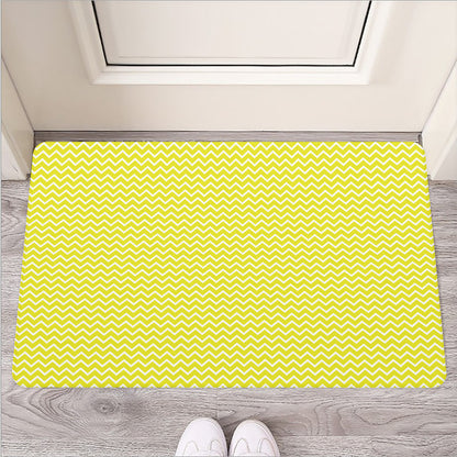 Yellow And White Zigzag Pattern Print Rubber Doormat