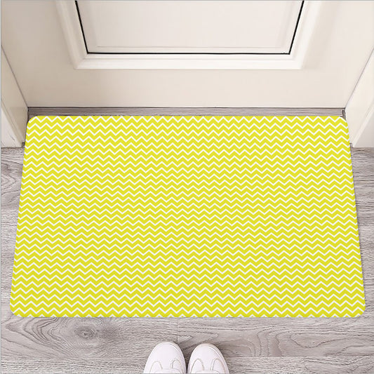 Yellow And White Zigzag Pattern Print Rubber Doormat