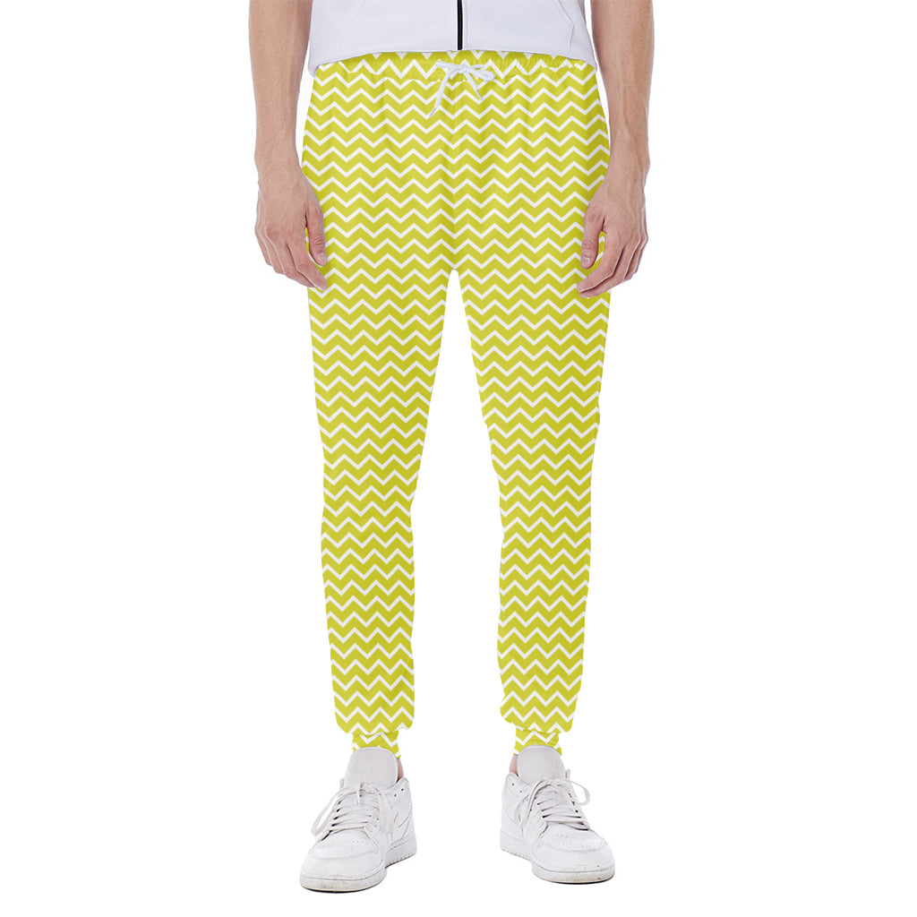 Yellow And White Zigzag Pattern Print Scuba Joggers