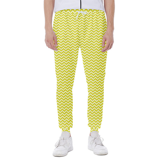 Yellow And White Zigzag Pattern Print Scuba Joggers
