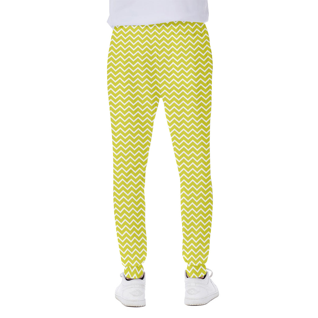 Yellow And White Zigzag Pattern Print Scuba Joggers