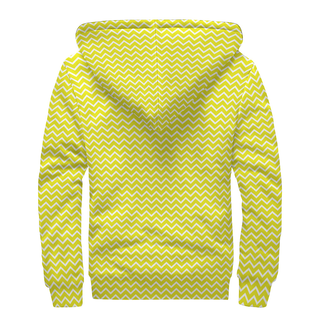 Yellow And White Zigzag Pattern Print Sherpa Lined Zip Up Hoodie