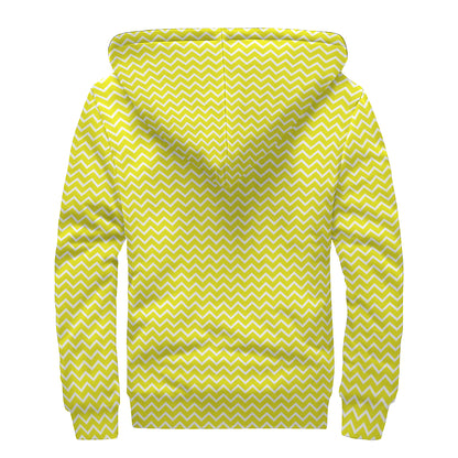 Yellow And White Zigzag Pattern Print Sherpa Lined Zip Up Hoodie