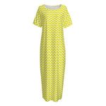 Yellow And White Zigzag Pattern Print Short Sleeve Long Nightdress